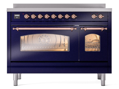 48" ILVE Nostalgie II Electric Freestanding Range in Blue with Copper Trim - UPI486NMP/MBP