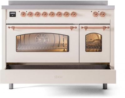 48" ILVE Nostalgie II Electric Freestanding Range in Antique White with Copper Trim - UPI486NMP/AWP