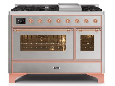 48" ILVE Majestic II Dual Fuel Liquid Propane Range with Copper Trim in Stainless Steel - UM12FDNS3/SSP LP