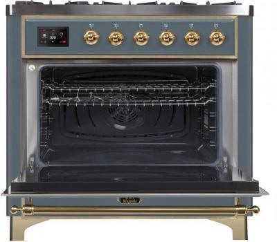 36" ILVE Majestic II Dual Fuel Liquid Propane Freestanding Range in Blue Grey with Brass Trim - UM09FDNS3/BGG LP