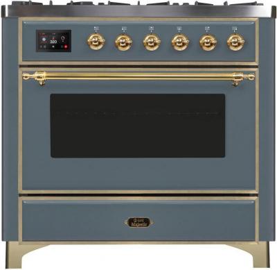 36" ILVE Majestic II Dual Fuel Natural Gas Freestanding Range in Blue Grey with Brass Trim - UM09FDNS3/BGG NG