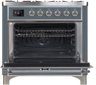 36" ILVE Majestic II Dual Fuel Liquid Propane Freestanding Range in Blue Grey with Chrome Trim - UM09FDNS3/BGC LP