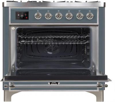 36" ILVE Majestic II Dual Fuel Natural Gas Freestanding Range in Blue Grey with Chrome Trim - UM09FDNS3/BGC NG