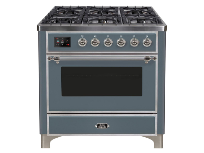 36" ILVE Majestic II Dual Fuel Natural Gas Freestanding Range in Blue Grey with Chrome Trim - UM09FDNS3/BGC NG