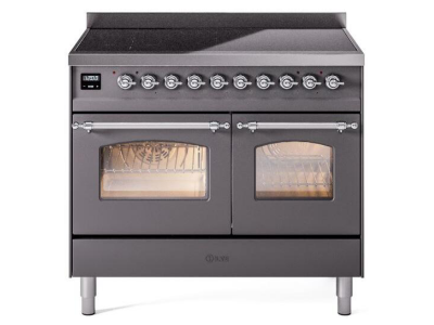 40" ILVE Nostalgie II Electric Freestanding Range in Matte Graphite with Chrome Trim - UPDI406NMP/MGC