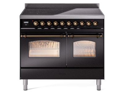 40" ILVE Nostalgie II Electric Freestanding Range in Glossy Black with Bronze Trim - UPDI406NMP/BKB