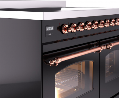 40" ILVE Nostalgie II Electric Freestanding Range in Glossy Black with Copper Trim - UPDI406NMP/BKP