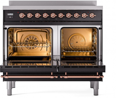 40" ILVE Nostalgie II Electric Freestanding Range in Glossy Black with Copper Trim - UPDI406NMP/BKP