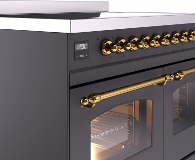 40" ILVE Nostalgie II Electric Freestanding Range in Matte Graphite with Brass Trim - UPDI406NMP/MGG