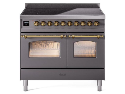 40" ILVE Nostalgie II Electric Freestanding Range in Matte Graphite with Brass Trim - UPDI406NMP/MGG