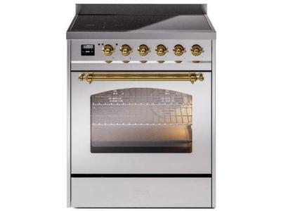 30" ILVE Nostalgie II Electric  Freestanding Range in Stainless Steel with Brass Trim - UPI304NMP/SSG