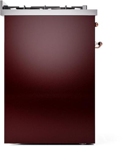 30" ILVE Nostalgie II Dual Fuel Liquid Propane Freestanding Range in Burgundy with Copper Trim - UP30NMP/BUP LP