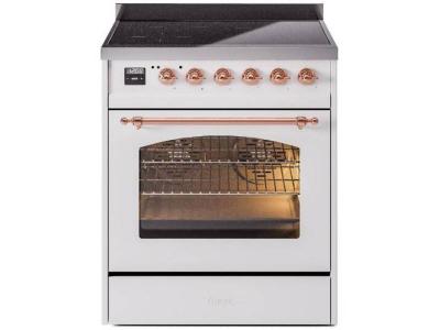 30" ILVE Nostalgie II Electric Freestanding Range in White with Copper Trim - UPI304NMP/WHP