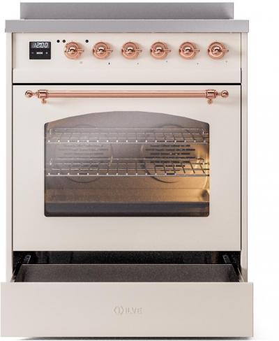 30" ILVE Nostalgie II Electric Freestanding Range in Antique White with Copper Trim - UPI304NMP/AWP