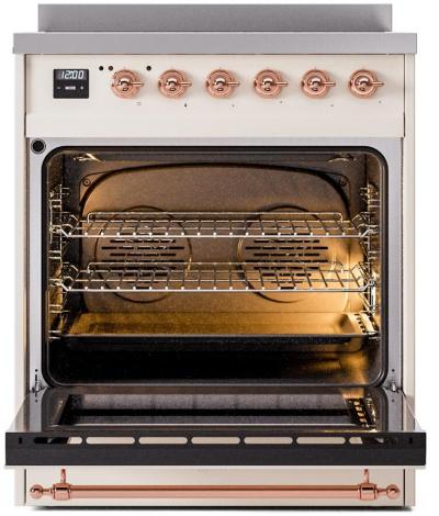 30" ILVE Nostalgie II Electric Freestanding Range in Antique White with Copper Trim - UPI304NMP/AWP