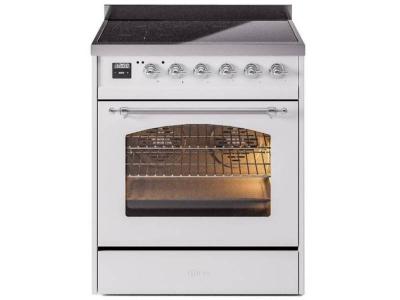 30" ILVE Nostalgie II Electric  Freestanding Range in  White with Chrome Trim - UPI304NMP/WHC