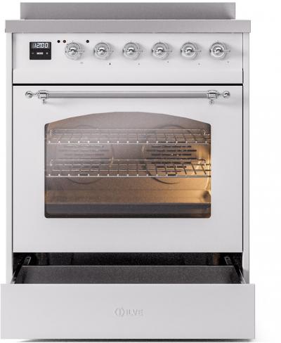 30" ILVE Nostalgie II Electric  Freestanding Range in  White with Chrome Trim - UPI304NMP/WHC