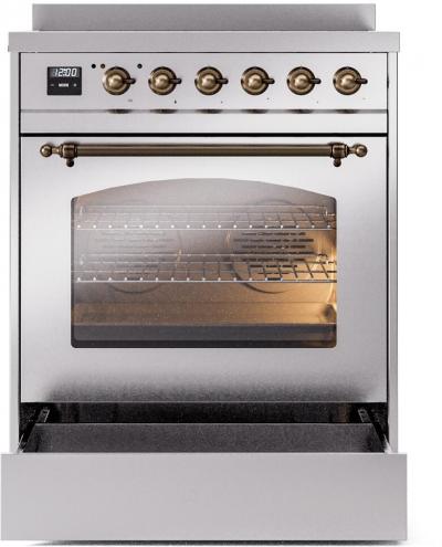 30" ILVE Nostalgie II Electric Freestanding Range in Stainless Steel with Bronze Trim - UPI304NMP/SSB