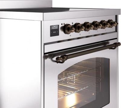 30" ILVE Nostalgie II Electric Freestanding Range in Stainless Steel with Bronze Trim - UPI304NMP/SSB