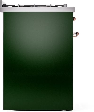 30" ILVE Nostalgie II Dual Fuel Liquid Propane Freestanding Range in Emerald Green with Copper Trim - UP30NMP/EGP LP