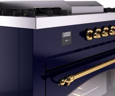 60" ILVE Nostalgie II Dual Fuel Liquid Propane Freestanding Range in Blue with Brass Trim - UP60FSNMP/MBG LP