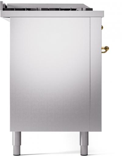 60" ILVE Nostalgie II Dual Fuel Liquid Propane Freestanding Range in Stainless Steel with Brass Trim - UP60FSNMP/SSG LP