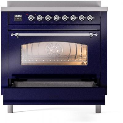 36" ILVE Nostalgie II Electric Freestanding Range in Blue with Chrome Trim - UPI366NMP/MBC