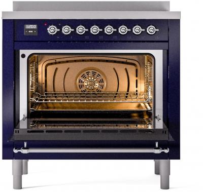 36" ILVE Nostalgie II Electric Freestanding Range in Blue with Chrome Trim - UPI366NMP/MBC