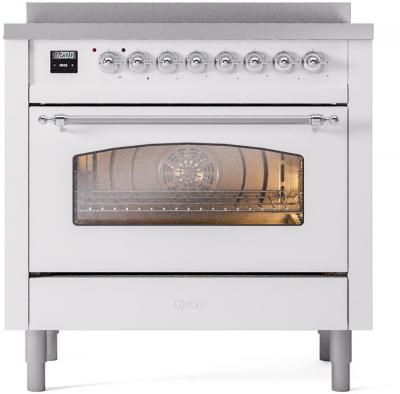 36" ILVE Nostalgie II Electric Freestanding Range in White with Chrome Trim - UPI366NMP/WHC