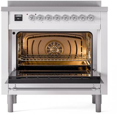 36" ILVE Nostalgie II Electric Freestanding Range in White with Chrome Trim - UPI366NMP/WHC