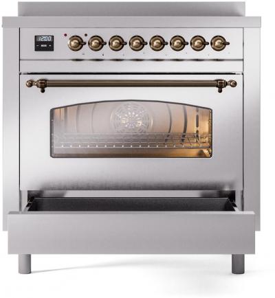 36" ILVE Nostalgie II Electric Freestanding Range in Stainless Steel with Bronze Trim - UPI366NMP/WHC