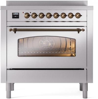 36" ILVE Nostalgie II Electric Freestanding Range in Stainless Steel with Bronze Trim - UPI366NMP/WHC