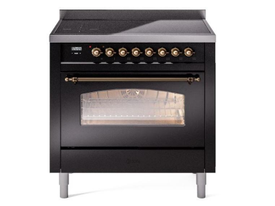 36" ILVE Nostalgie II Electric Freestanding Range in Matte Graphite with Bronze Trim - UPI366NMP/MGB