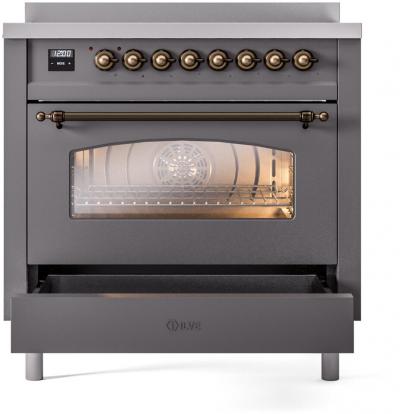 36" ILVE Nostalgie II Electric Freestanding Range in Matte Graphite with Bronze Trim - UPI366NMP/MGB