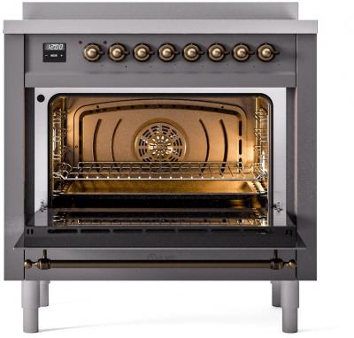 36" ILVE Nostalgie II Electric Freestanding Range in Matte Graphite with Bronze Trim - UPI366NMP/MGB