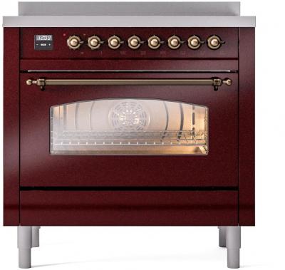 36" ILVE Nostalgie II Electric Freestanding Range in Burgundy with Bronze Trim - UPI366NMP/BUB