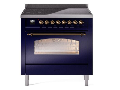 36" ILVE Nostalgie II Electric Freestanding Range in Blue with Bronze Trim - UPI366NMP/MBB