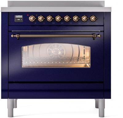 36" ILVE Nostalgie II Electric Freestanding Range in Blue with Bronze Trim - UPI366NMP/MBB