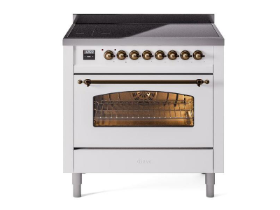 36" ILVE Nostalgie II Electric Freestanding Range in White with Bronze Trim - UPI366NMP/WHB