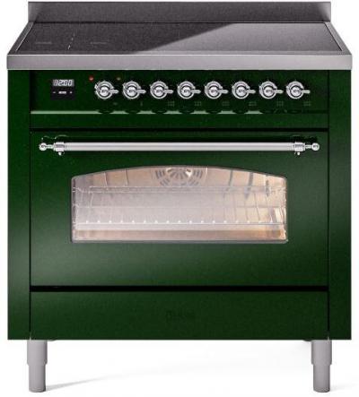 36" ILVE Nostalgie II Induction Freestanding Range in Emerald Green with Chrome Trim - UPI366NMP/EGC