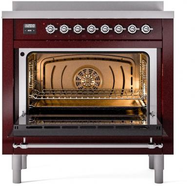 36" ILVE Nostalgie II Electric Freestanding Range in Burgundy with Chrome Trim - UPI366NMP/BUC