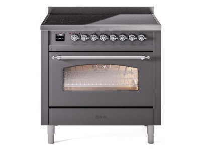 36" ILVE Nostalgie II Electric Freestanding Range in Matte Graphite with Chrome Trim - UPI366NMP/MGC