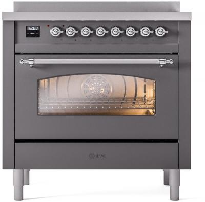 36" ILVE Nostalgie II Electric Freestanding Range in Matte Graphite with Chrome Trim - UPI366NMP/MGC