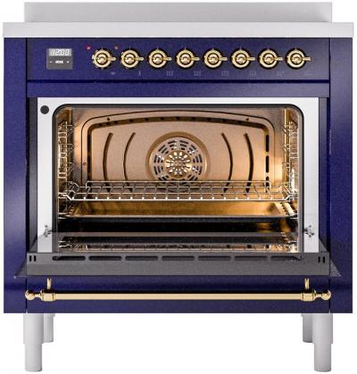 36" ILVE Nostalgie II Electric Freestanding Range in Blue with Brass Trim - UPI366NMP/MBG