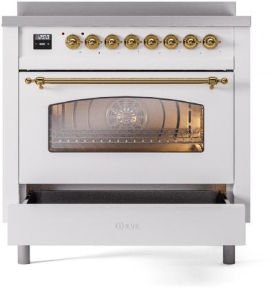 36" ILVE Nostalgie II Electric Freestanding Range in White with Brass Trim - UPI366NMP/WHG