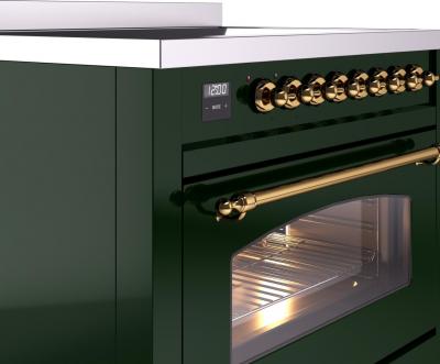 36" ILVE Nostalgie II Electric Freestanding Range in Emerald Green with Brass Trim - UPI366NMP/EGG