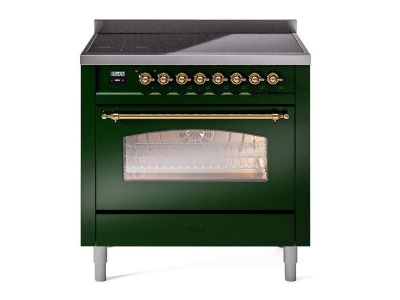 36" ILVE Nostalgie II Electric Freestanding Range in Emerald Green with Brass Trim - UPI366NMP/EGG