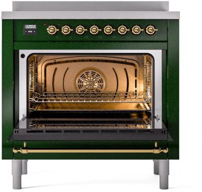 36" ILVE Nostalgie II Electric Freestanding Range in Emerald Green with Brass Trim - UPI366NMP/EGG