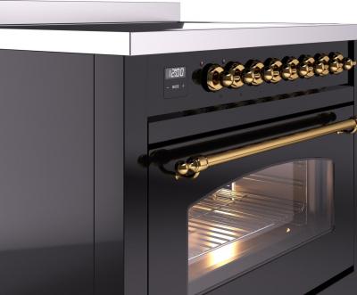 36" ILVE Nostalgie II Electric Freestanding Range in Glossy Black with Brass Trim - UPI366NMP/BKG