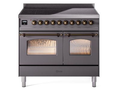 40" ILVE Nostalgie II Electric Freestanding Range in Matte Graphite with Bronze Trim - UPDI406NMP/MGB